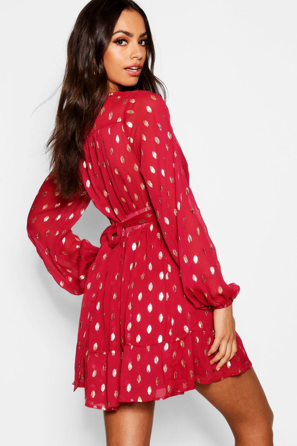 Boohoo plus metallic spot wrap midi dress sale