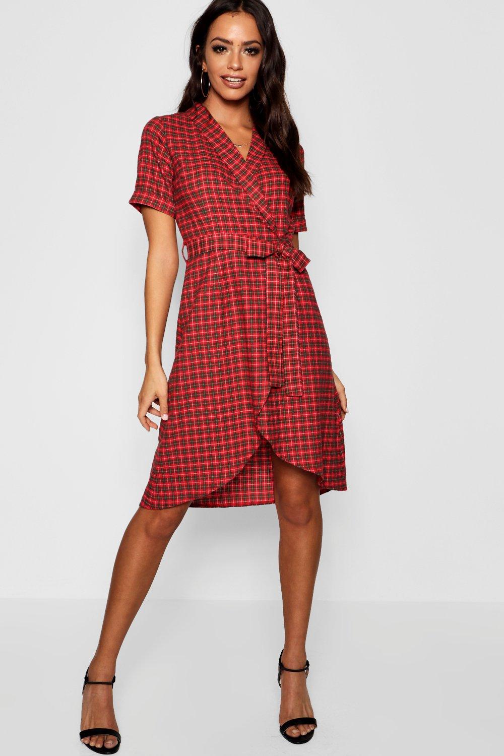 red tartan midi dress