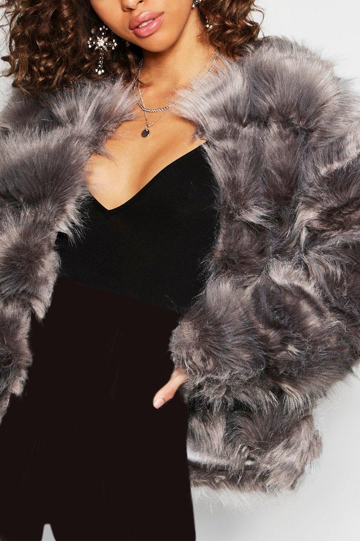 dark grey faux fur coat