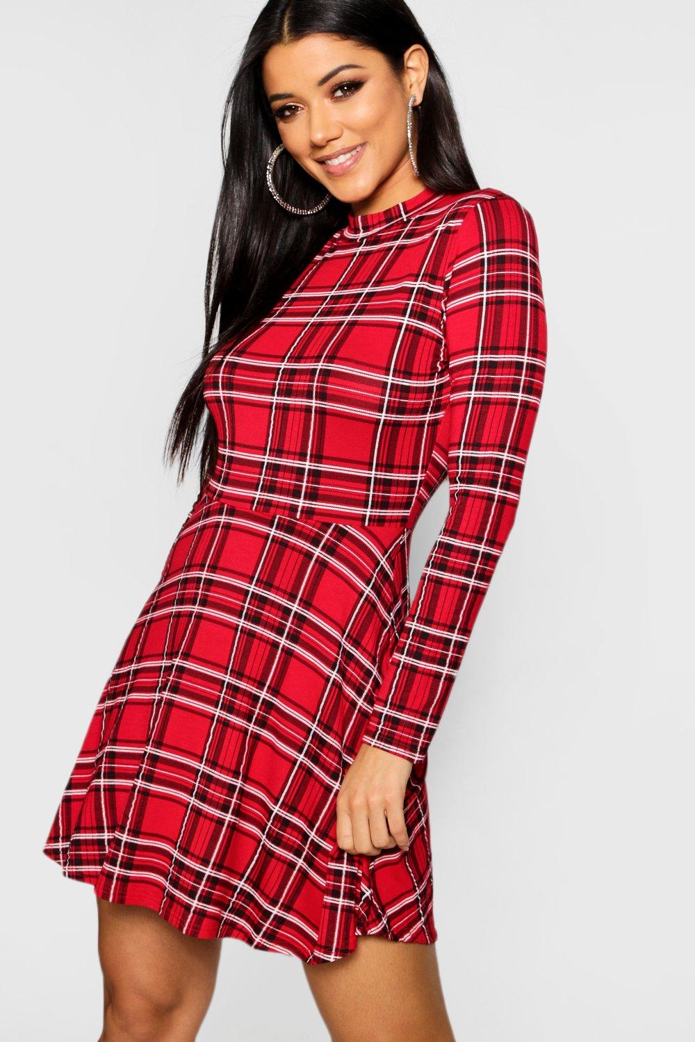 plaid dress boohoo