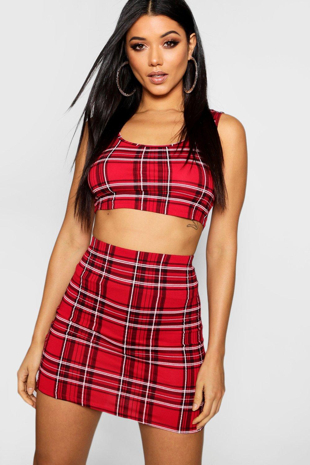 red plaid bodycon skirt