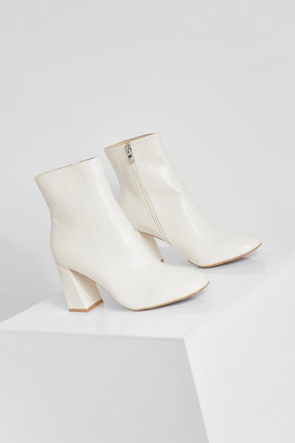 white croc ankle boots