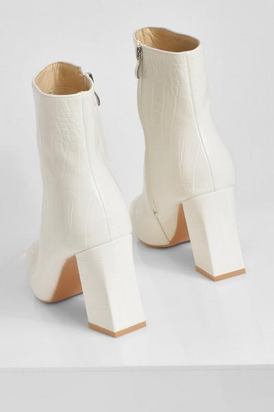 boohoo white White Croc Block Heel Sock Boots
