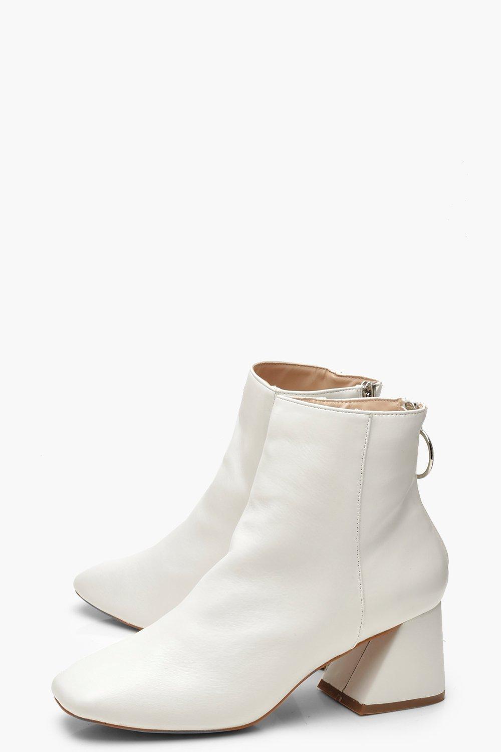 low heel white booties