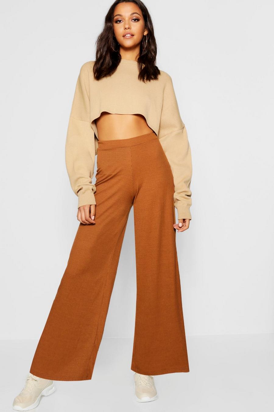Rib Knit Wide Leg Culotte Trouser image number 1