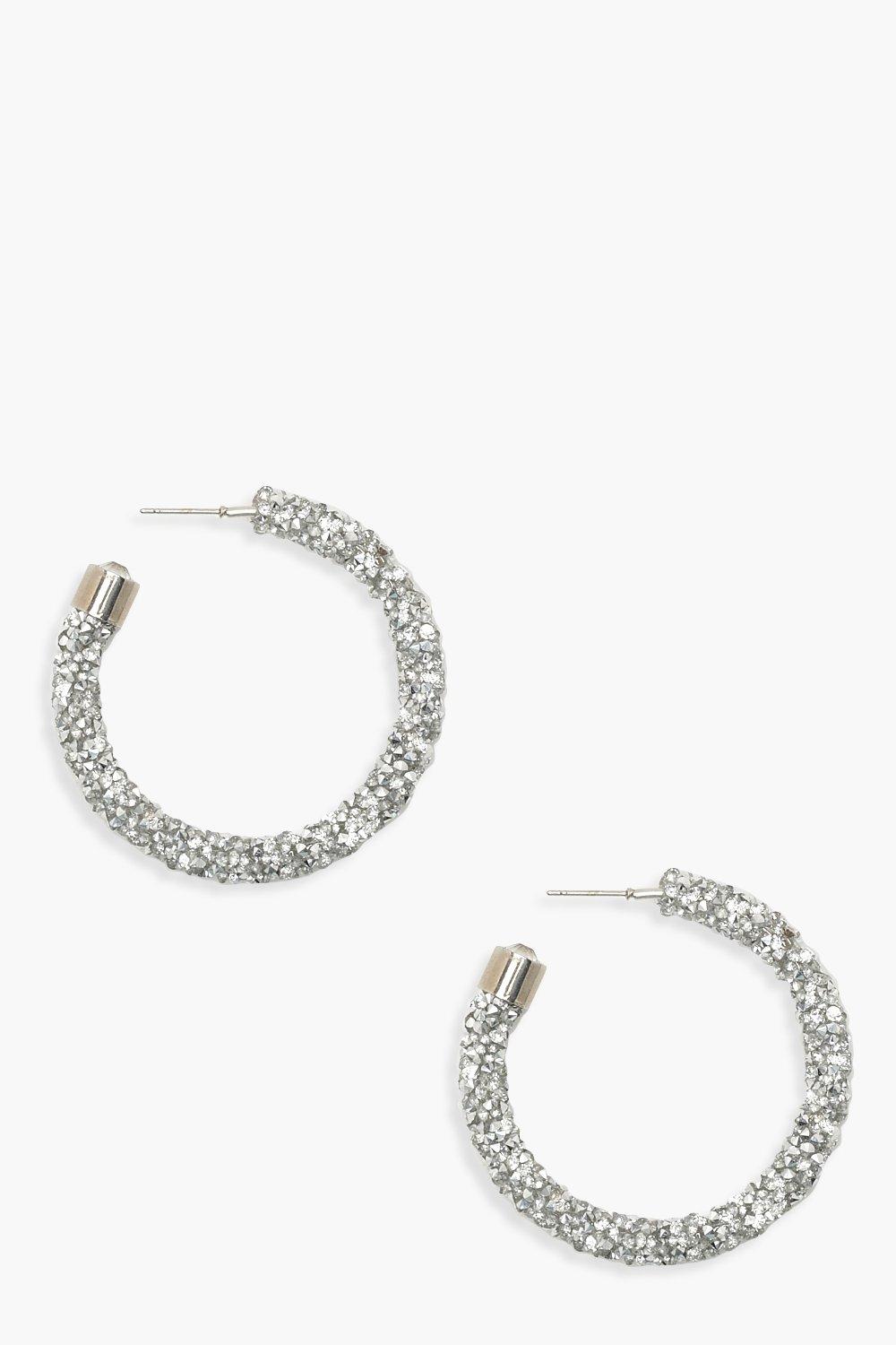 Small silver diamante on sale hoop earrings