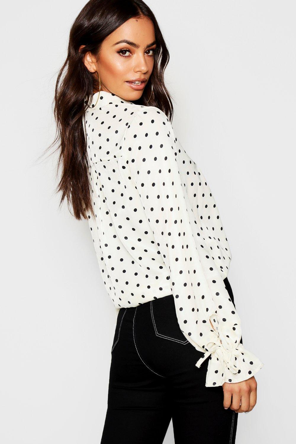 Satin polka hot sale dot blouse