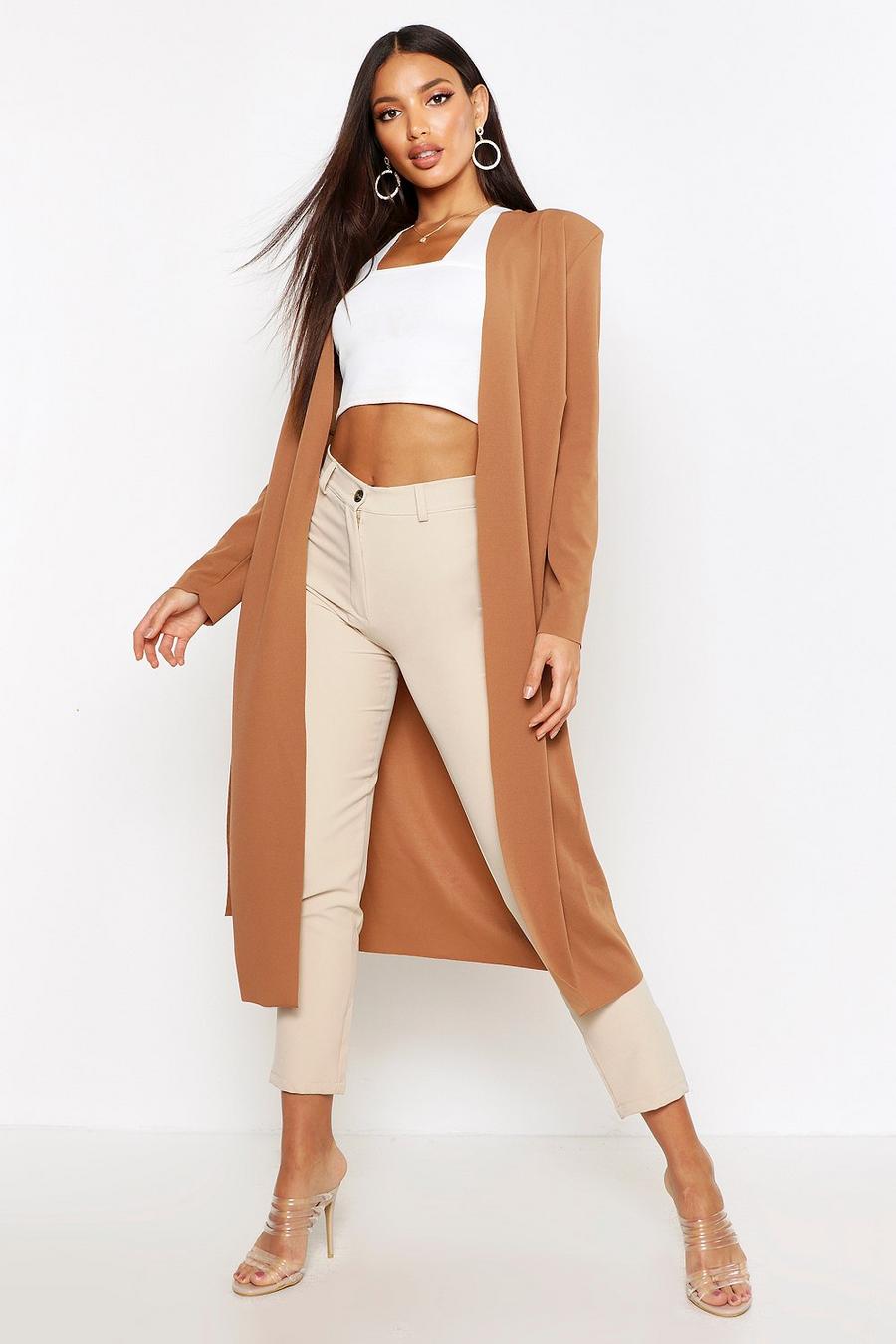 Camel Ruched Waist Maxi Duster Jacket image number 1