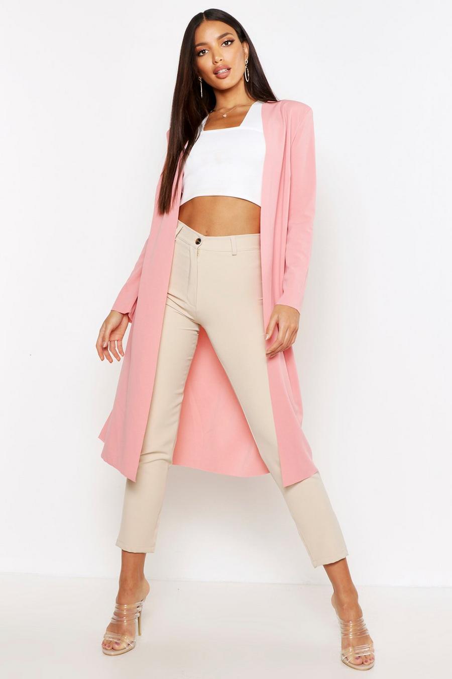 Abrigo guardapolvo maxi con cintura fruncida, Soft pink image number 1