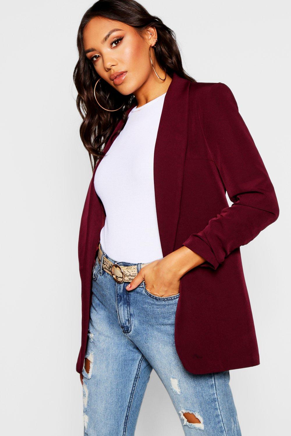 boohoo ruched sleeve blazer