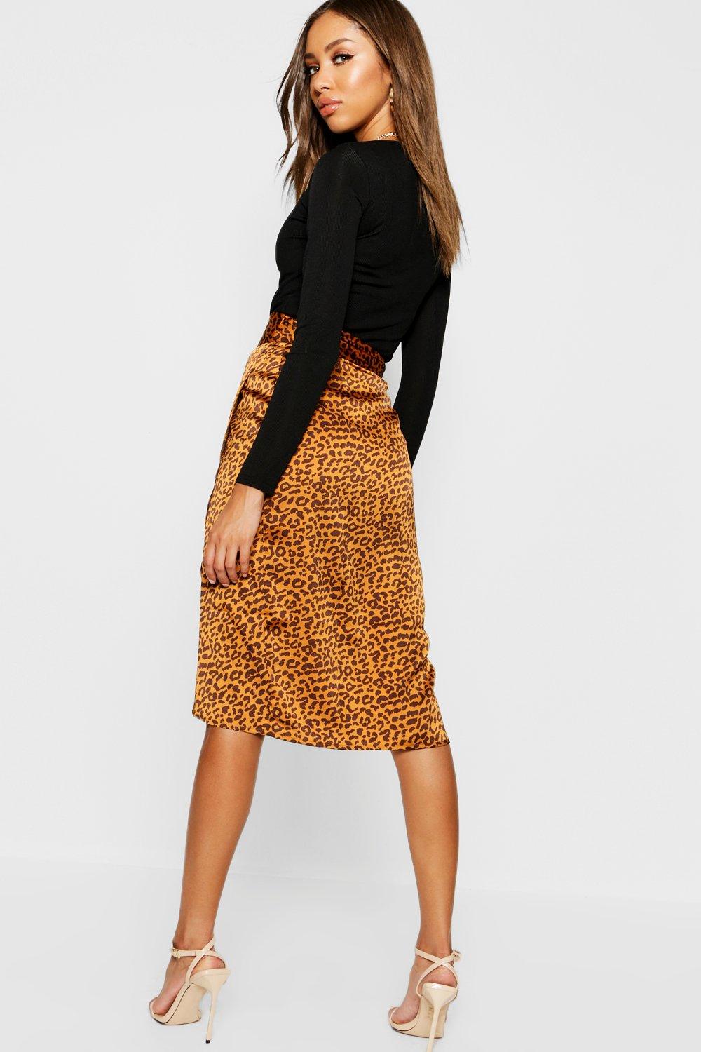 Leopard midi skirt clearance boohoo