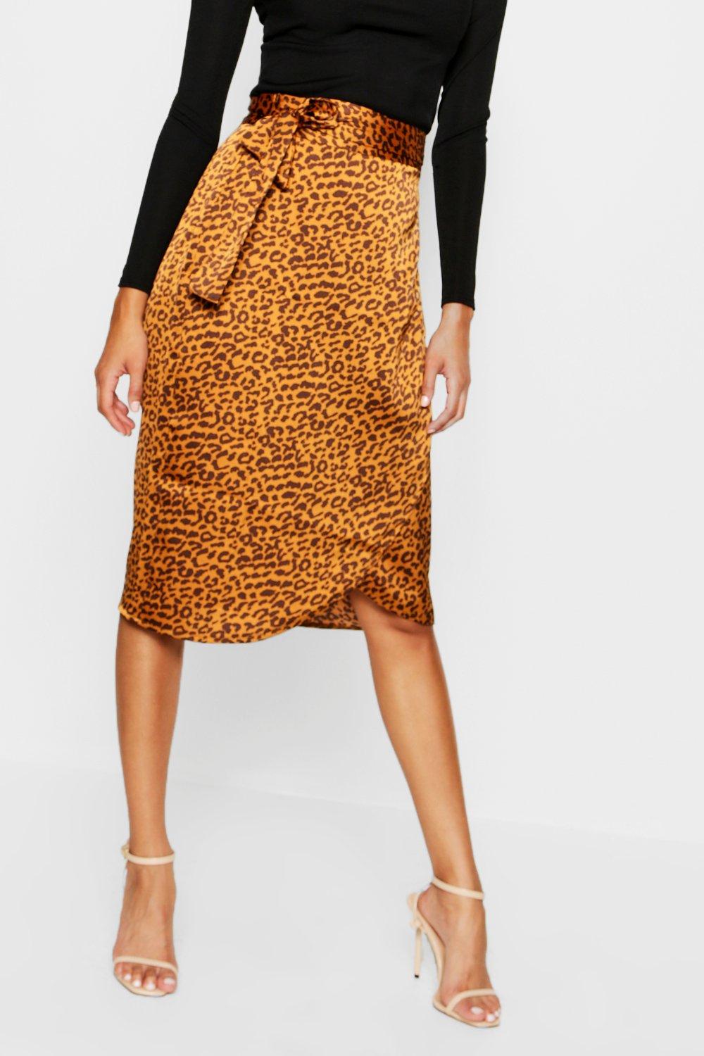 Leopard wrap skirt clearance boohoo