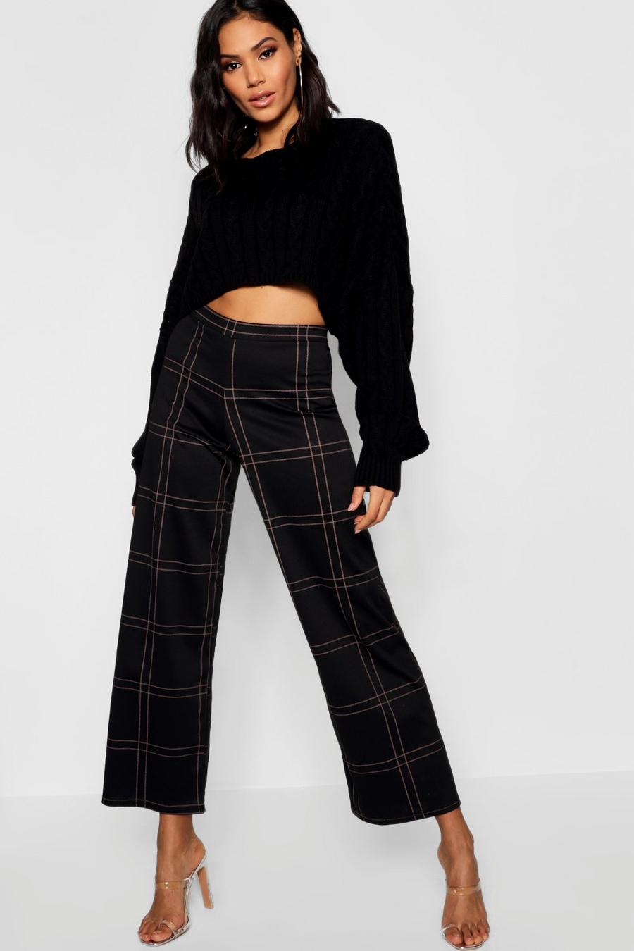 Woven Grid Check Wide Leg Pants image number 1