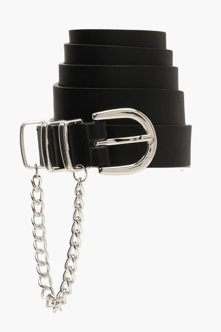 Cinturón negro con detalle de cadena plateada image number 1