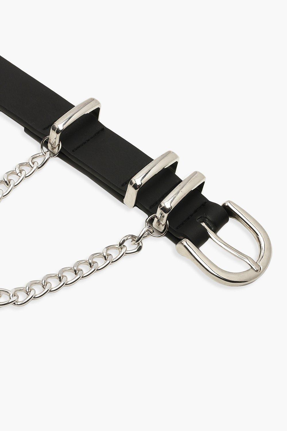 Ceinture noire avec cha ne argent e