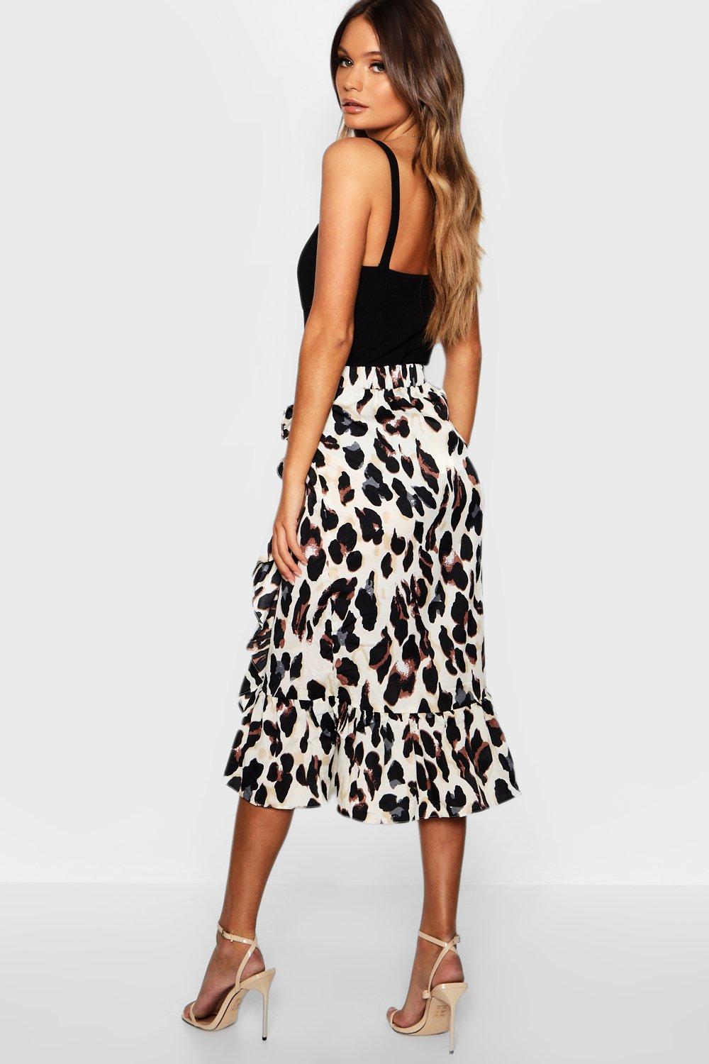 leopard ruffle wrap skirt