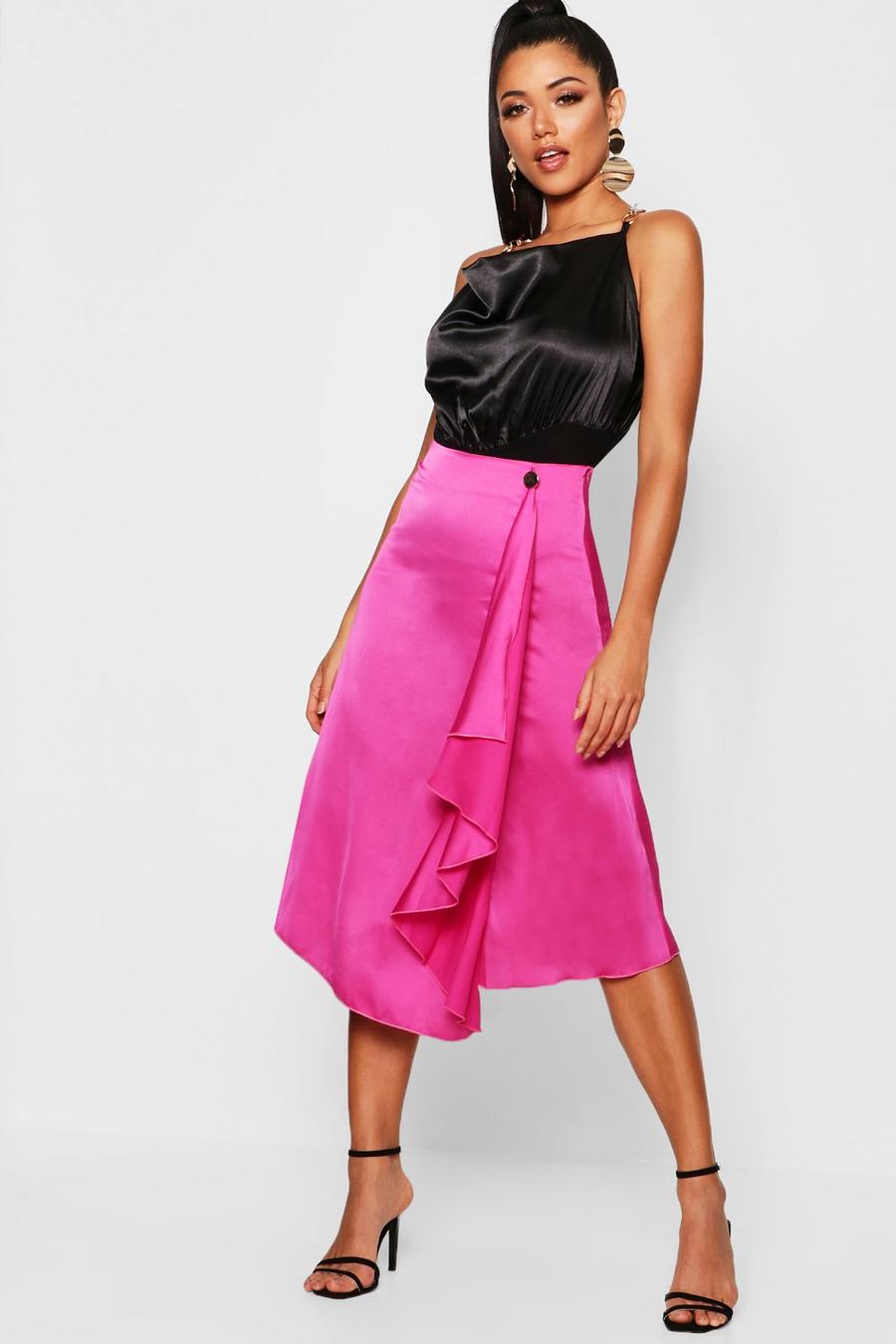 Pink Waterfall Satin Midi Skirt image number 1