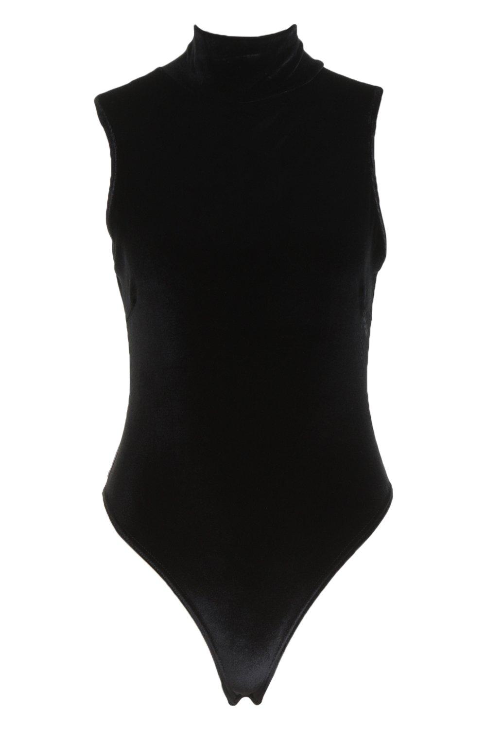 Velvet Turtle Neck Sleeveless Bodysuit boohoo UK