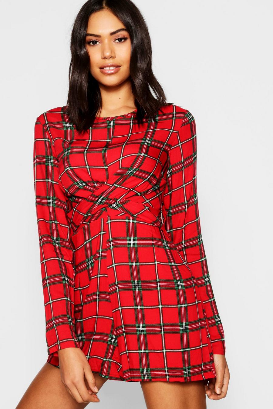 Red Plaid Twist Front Romper image number 1