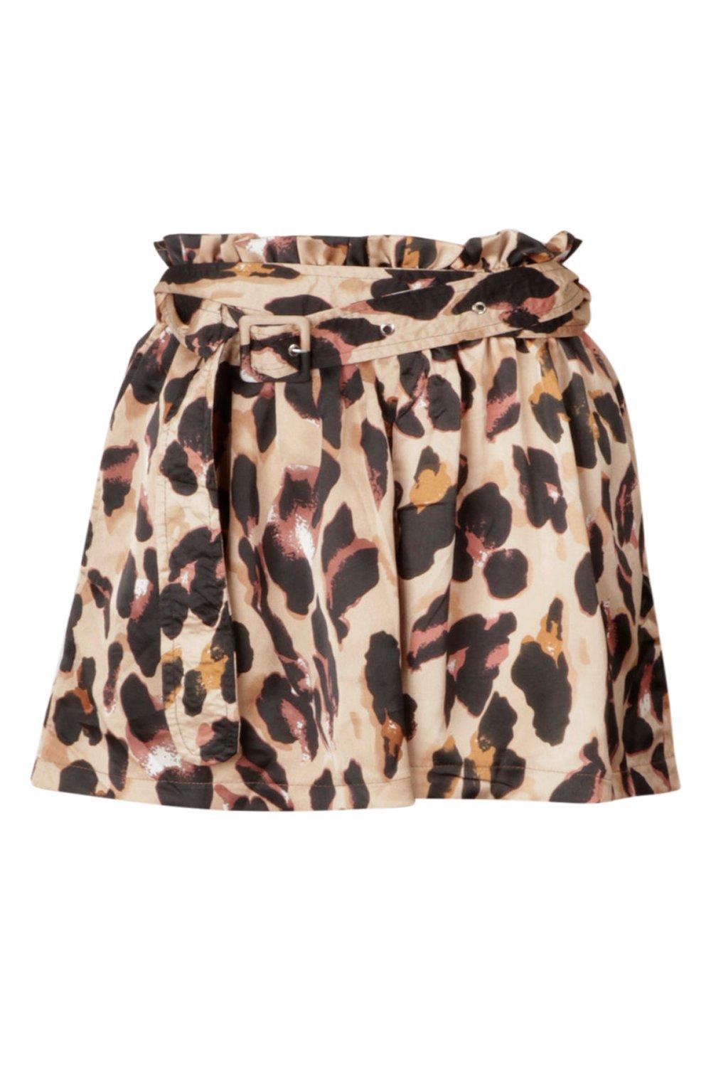 Leopard Satin Belted Paper Bag Shorts