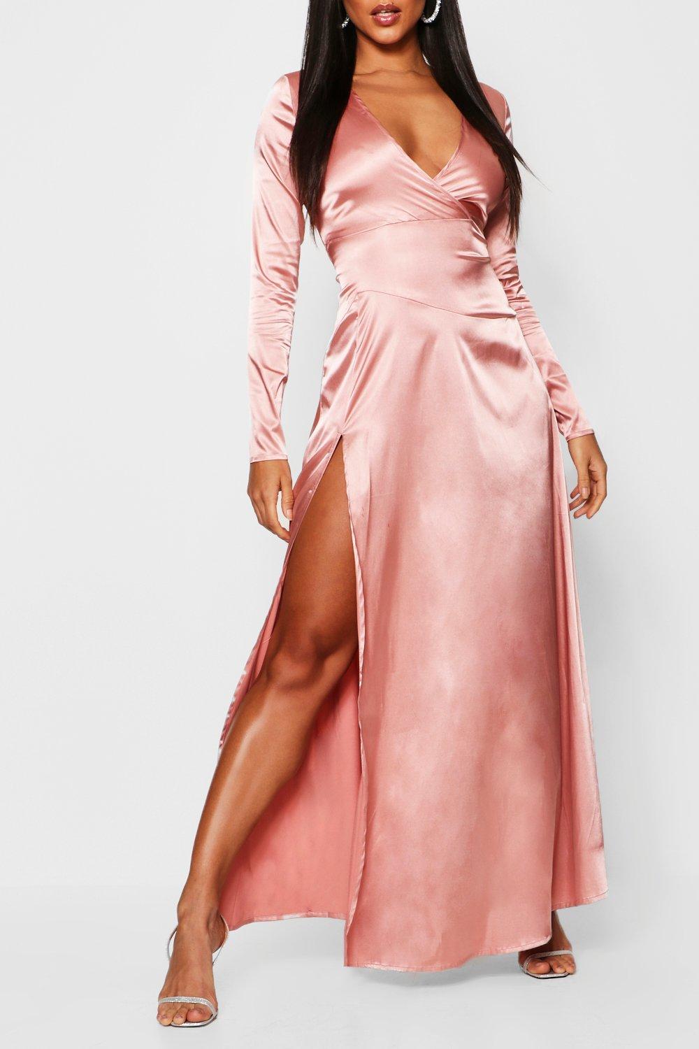 pink satin dress long sleeve