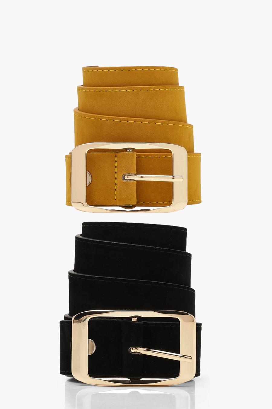 Mustard yellow Two Pack Suedette Boyfriend Belts image number 1