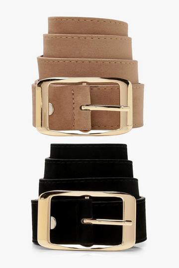 2 Pack Suedette Boyfriend Belts taupe