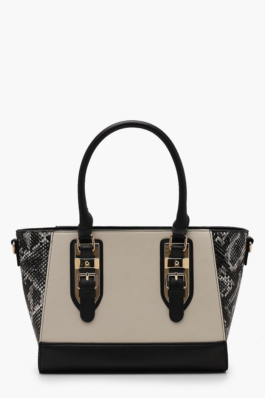 Cream weiß Faux Python Wings Tote Bag image number 1