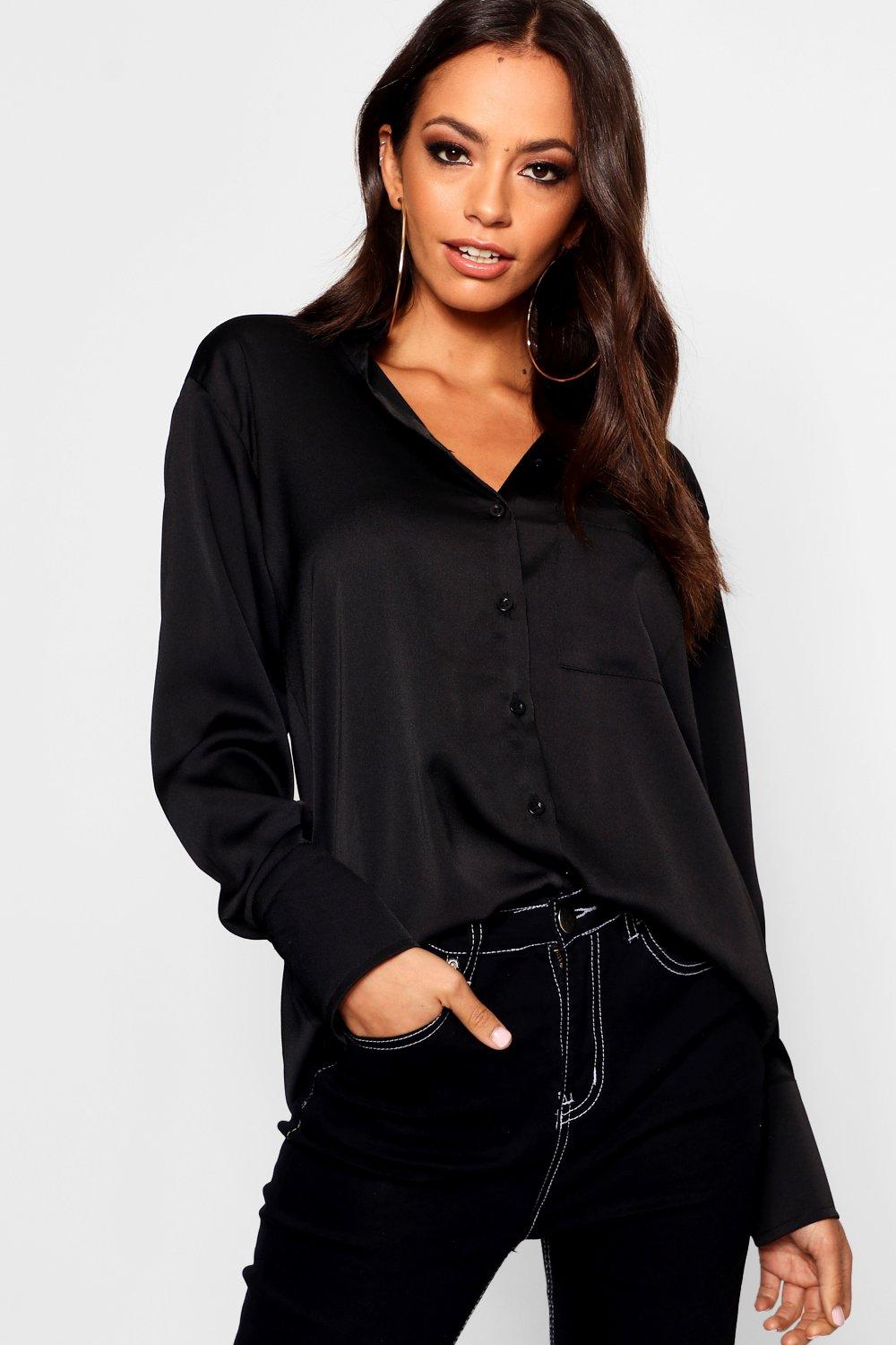 black satin blouse long sleeve