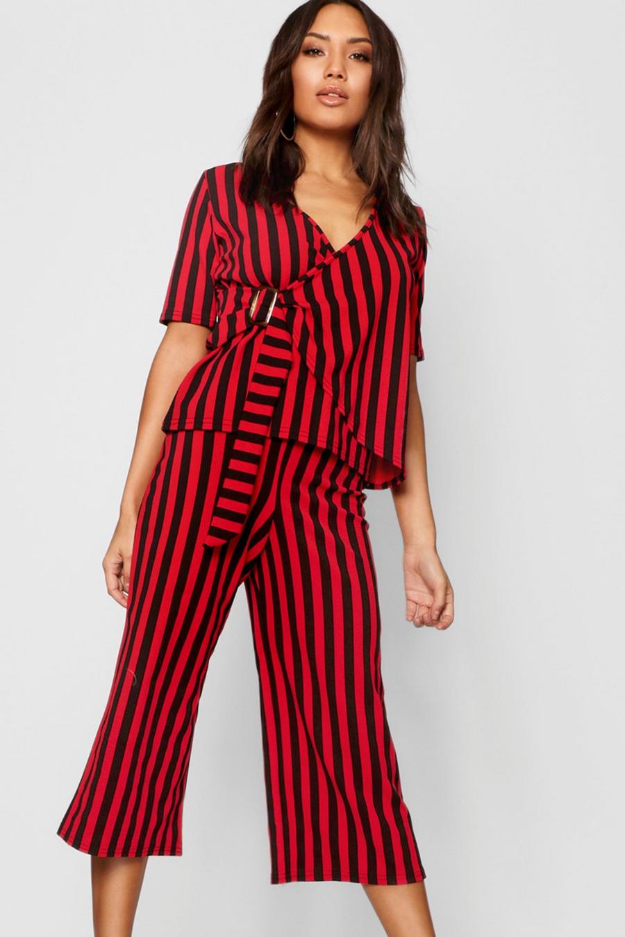 Stripe Buckle Detail Wrap Top + Culotte Co-Ord image number 1