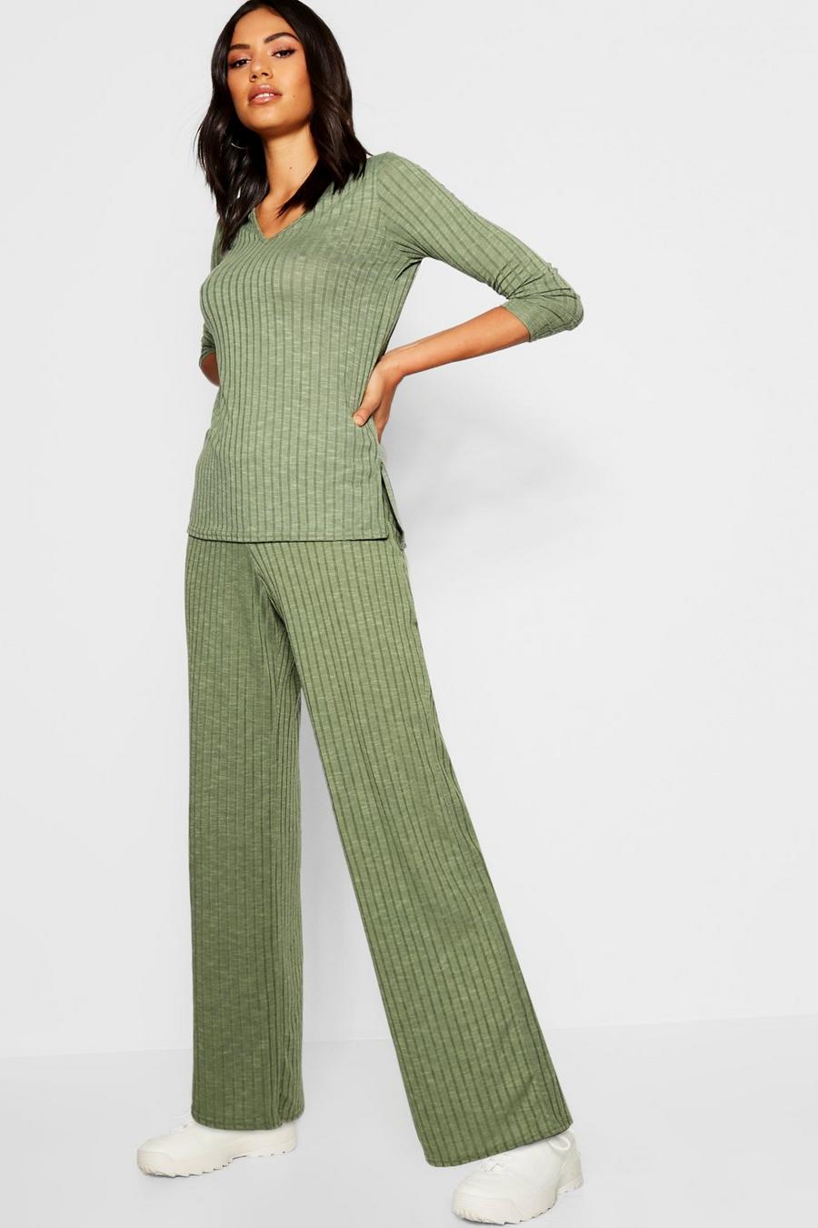 Rib Wide Leg Pants Two-Piece image number 1