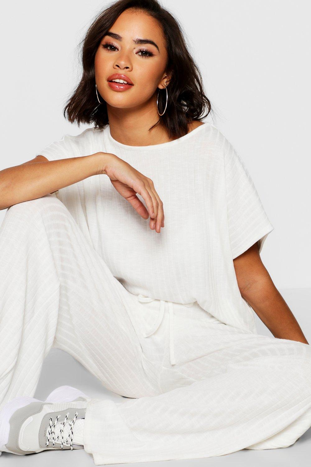 Rib Oversized T-Shirt + Wide Leg Two-Piece Set