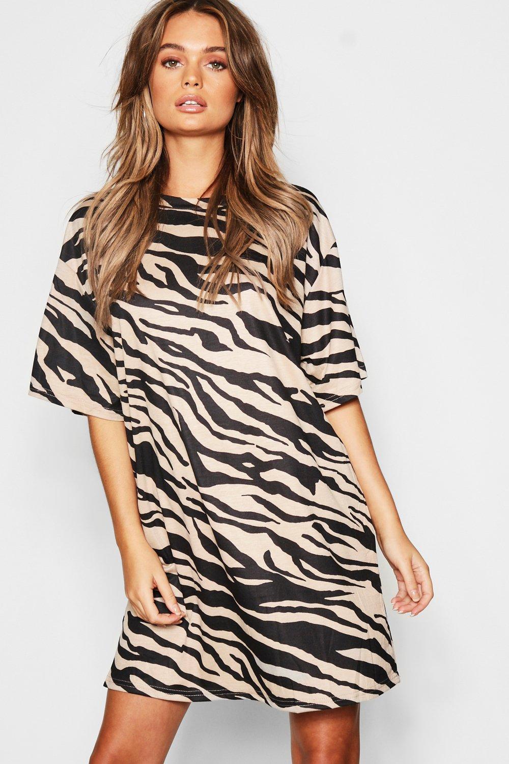 zebra print shirt dress