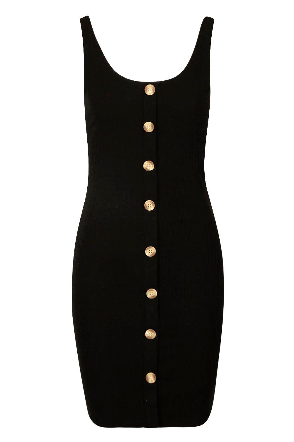 Boohoo black outlet button dress