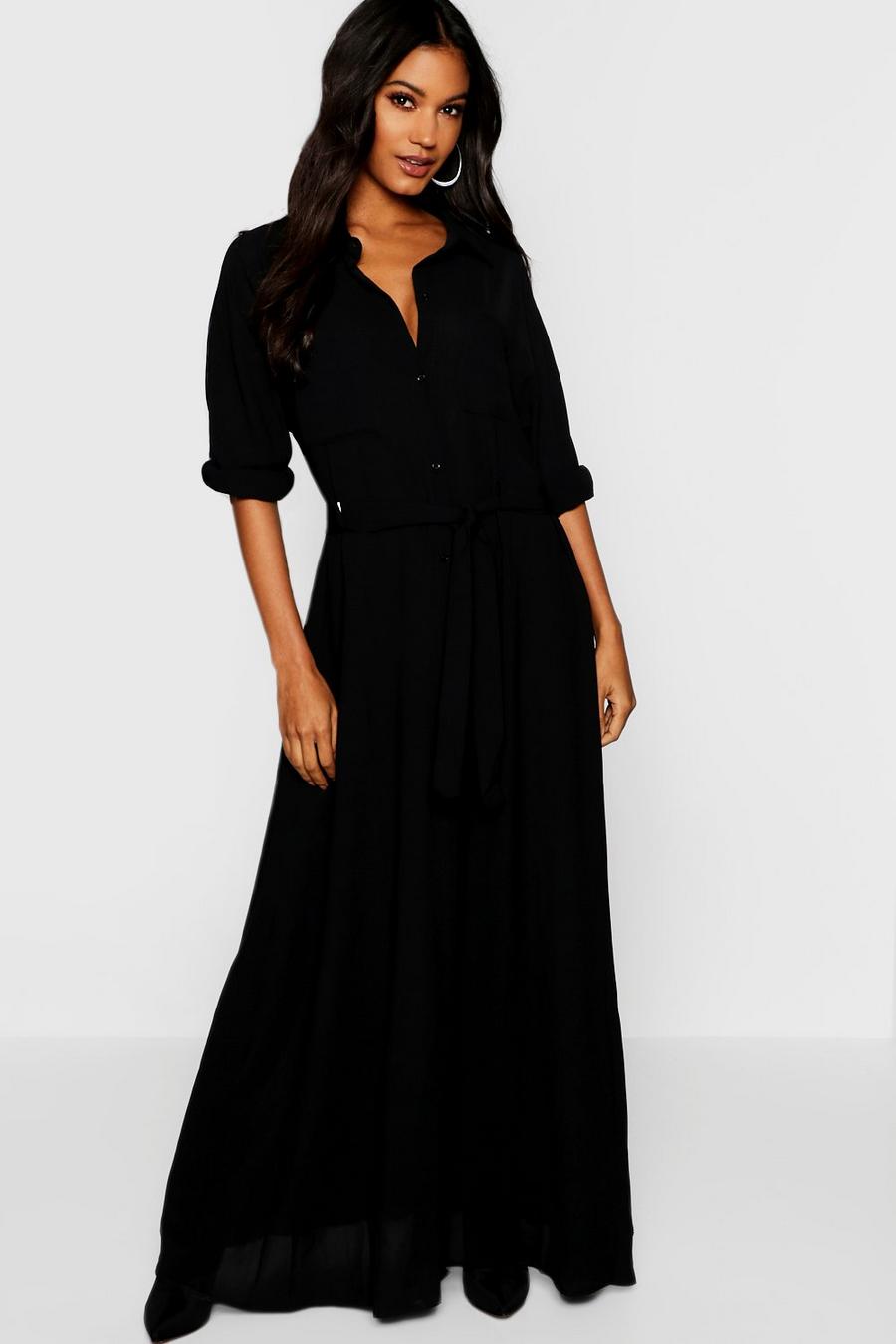 Woven Belted Maxi Shirt Dress image number 1