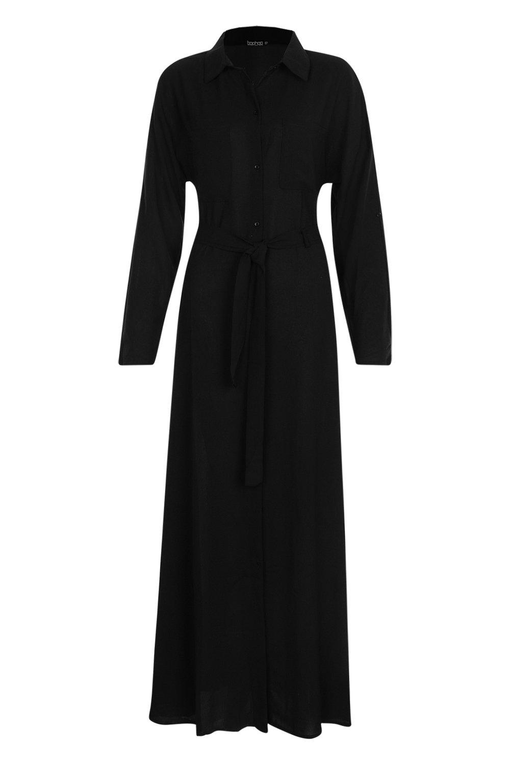 Woven Belted Maxi Shirt Dress