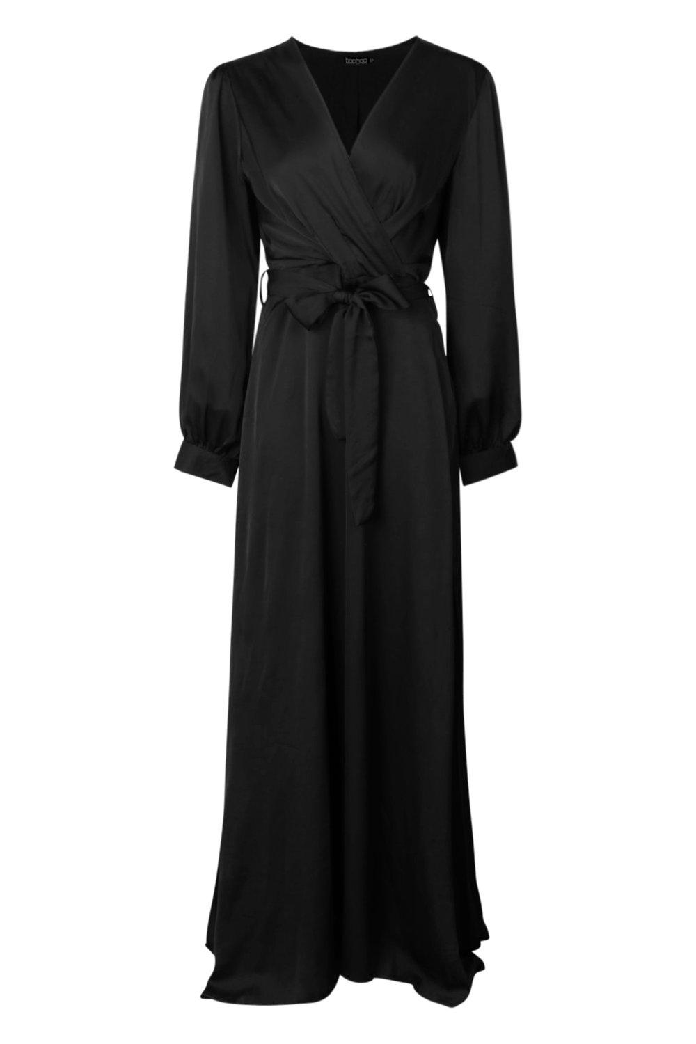 satin belted wrap maxi dress