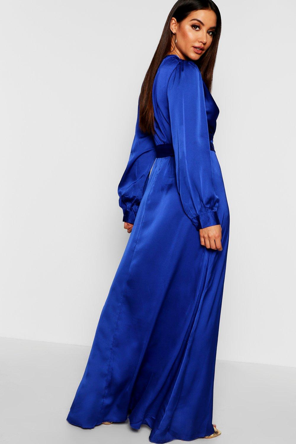 Satin belted shop wrap maxi dress