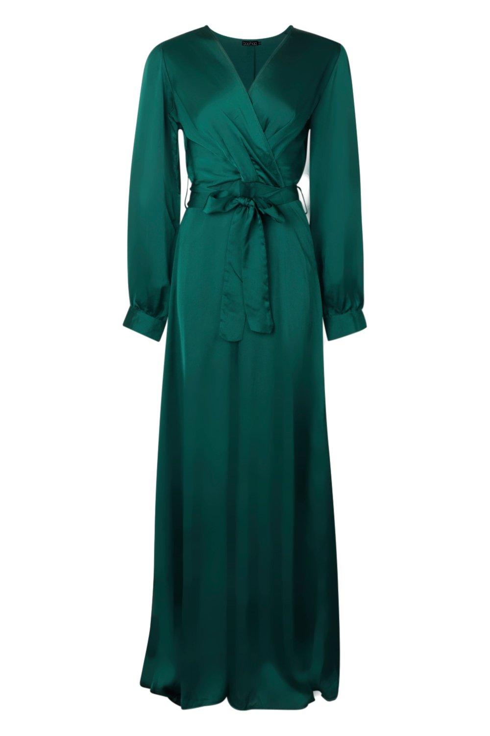 Satin Belted Wrap Maxi Dress