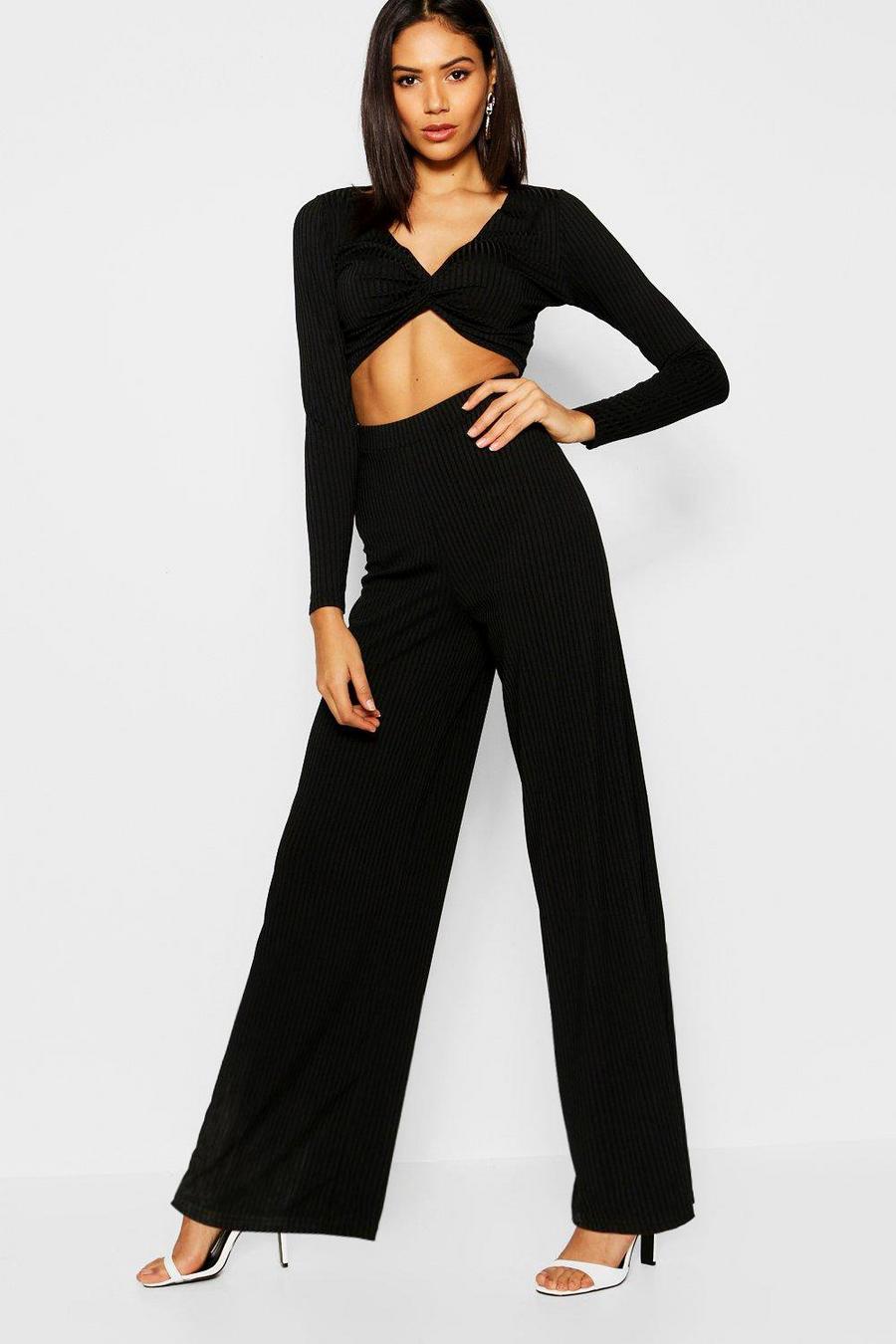 Twist Front Wide Leg Rib Knit Co-ord image number 1