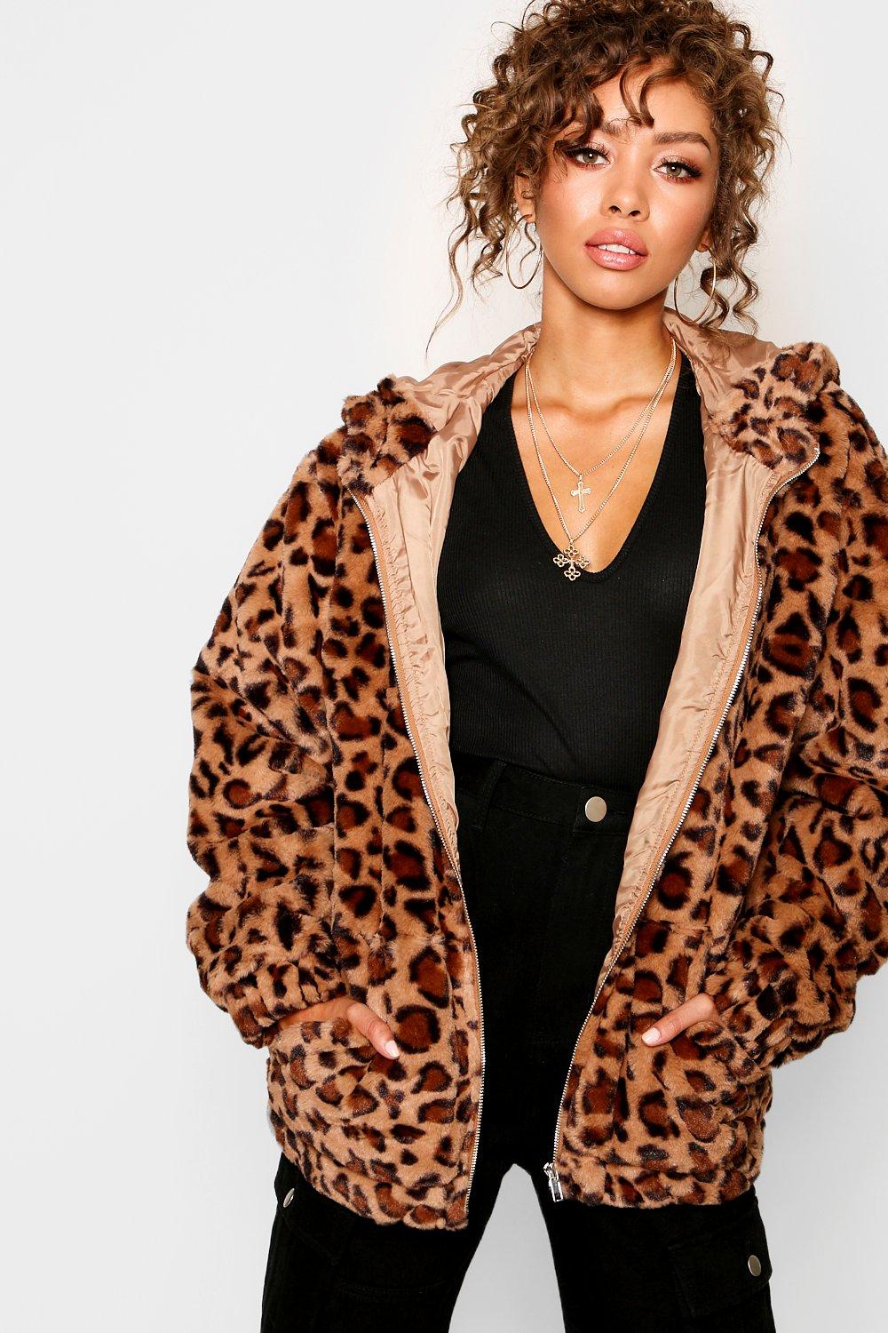 Women's Hooded Leopard Faux Fur Coat | Boohoo UK