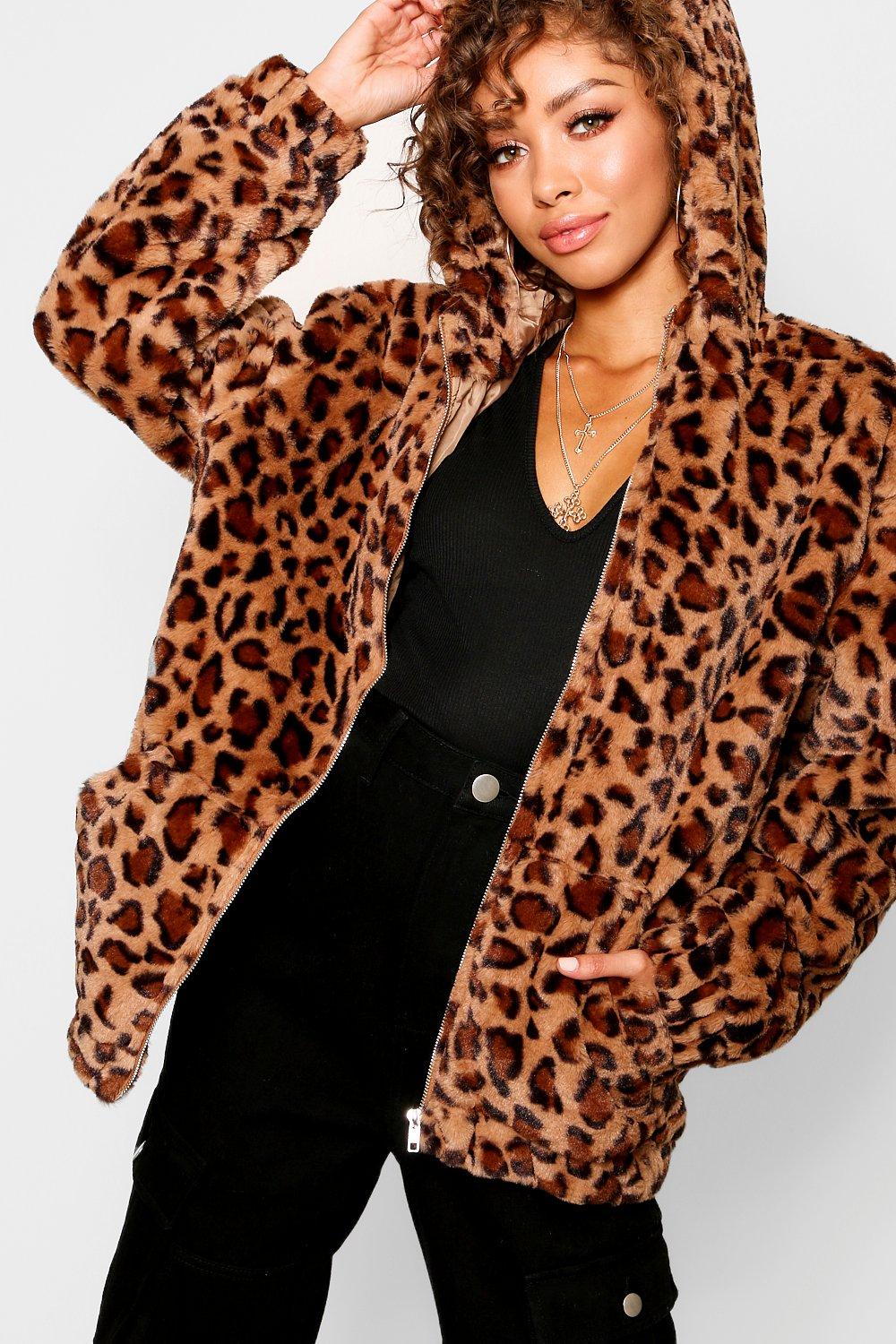 hooded leopard coat