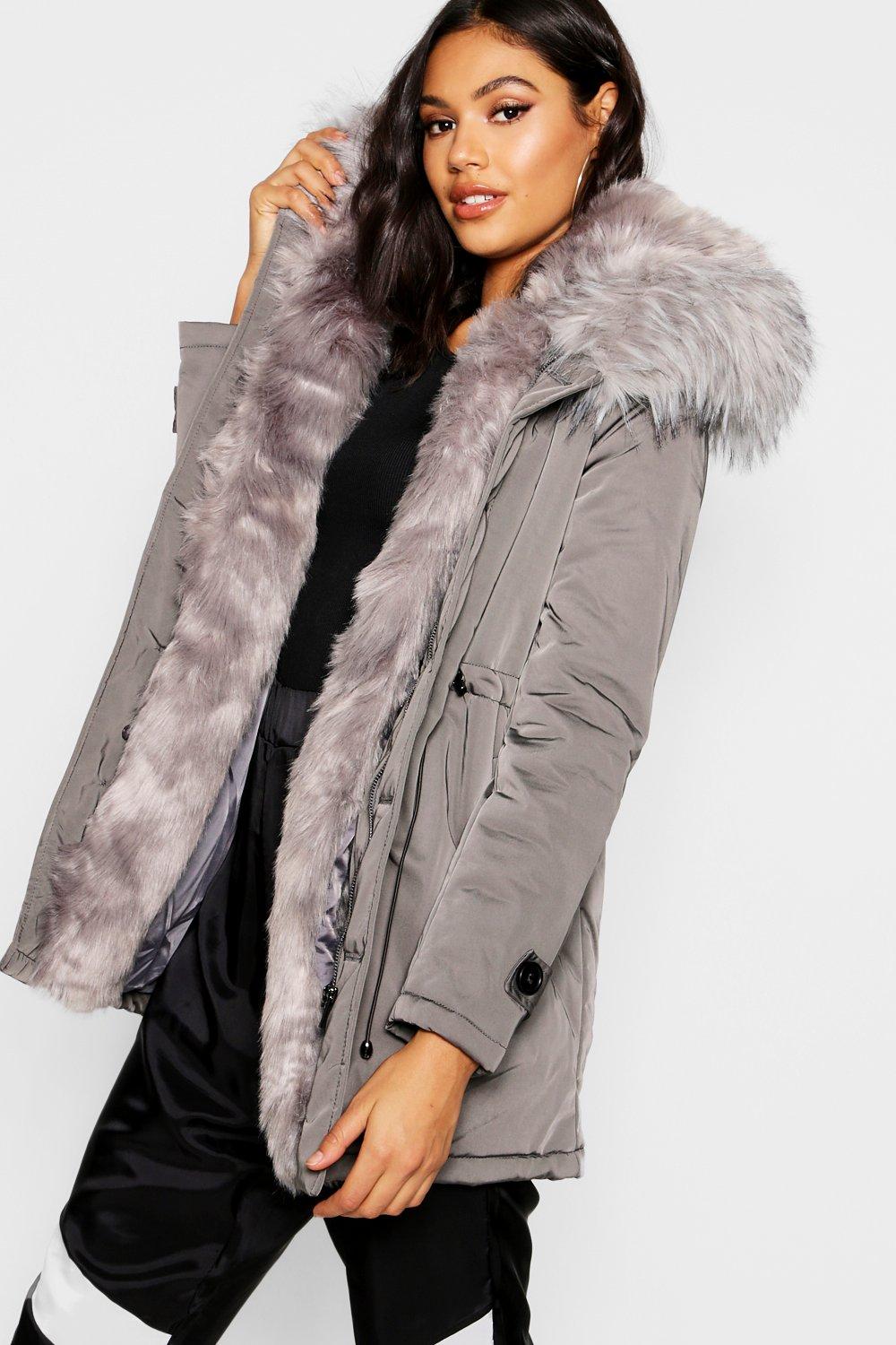grey fur parka
