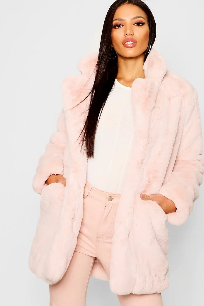 Boutique Faux Fur Coat Boohoo, Pink Boutique Fur Coats
