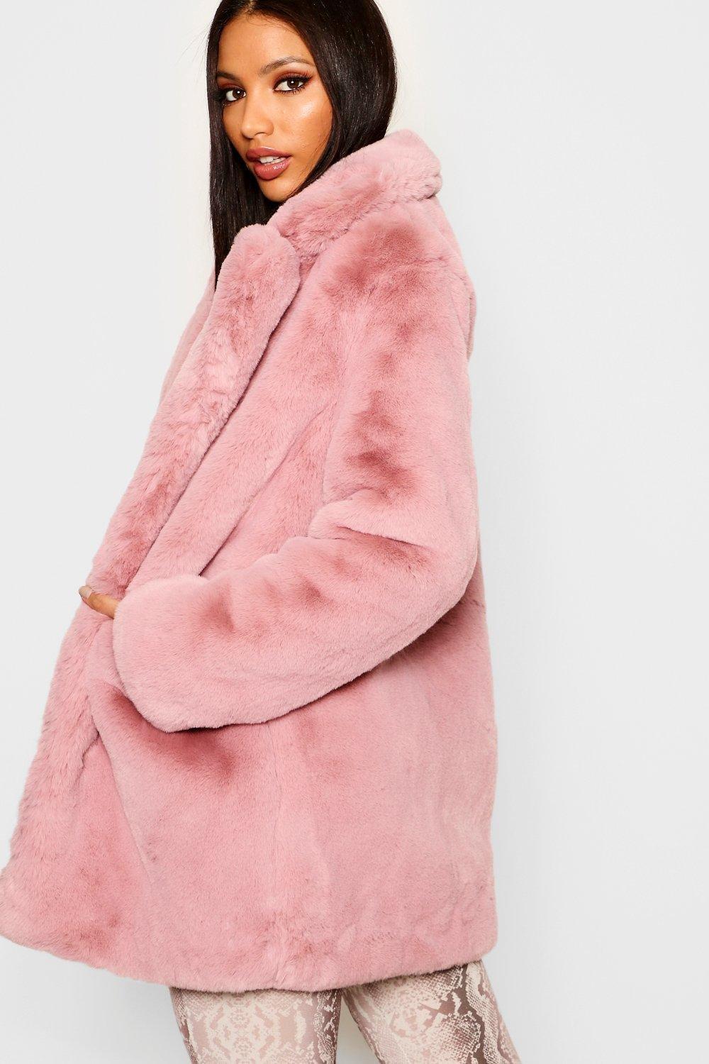 Blush pink clearance faux fur coat