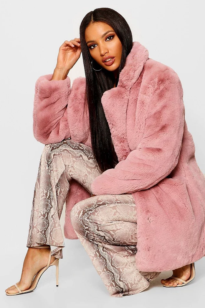Boutique Faux Fur Coat Boohoo, Pink Boutique Fur Coats