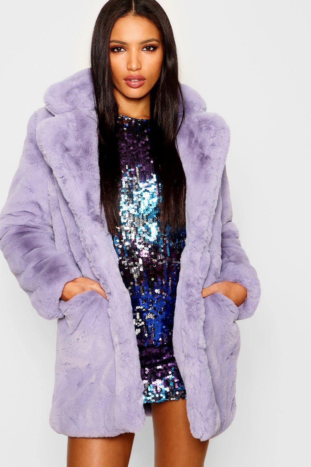 lilac faux fur coat