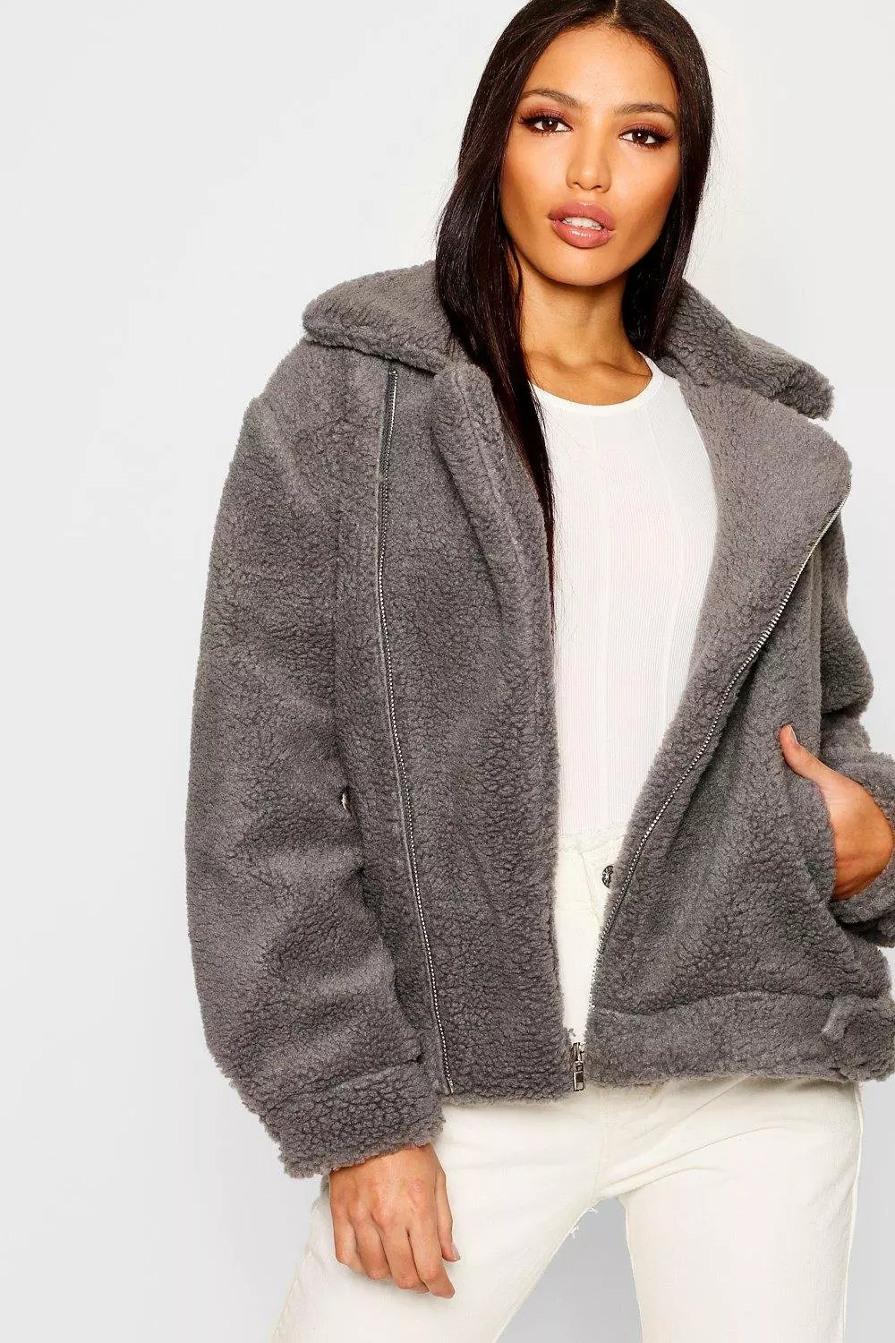 Boohoo teddy on sale faux fur aviator