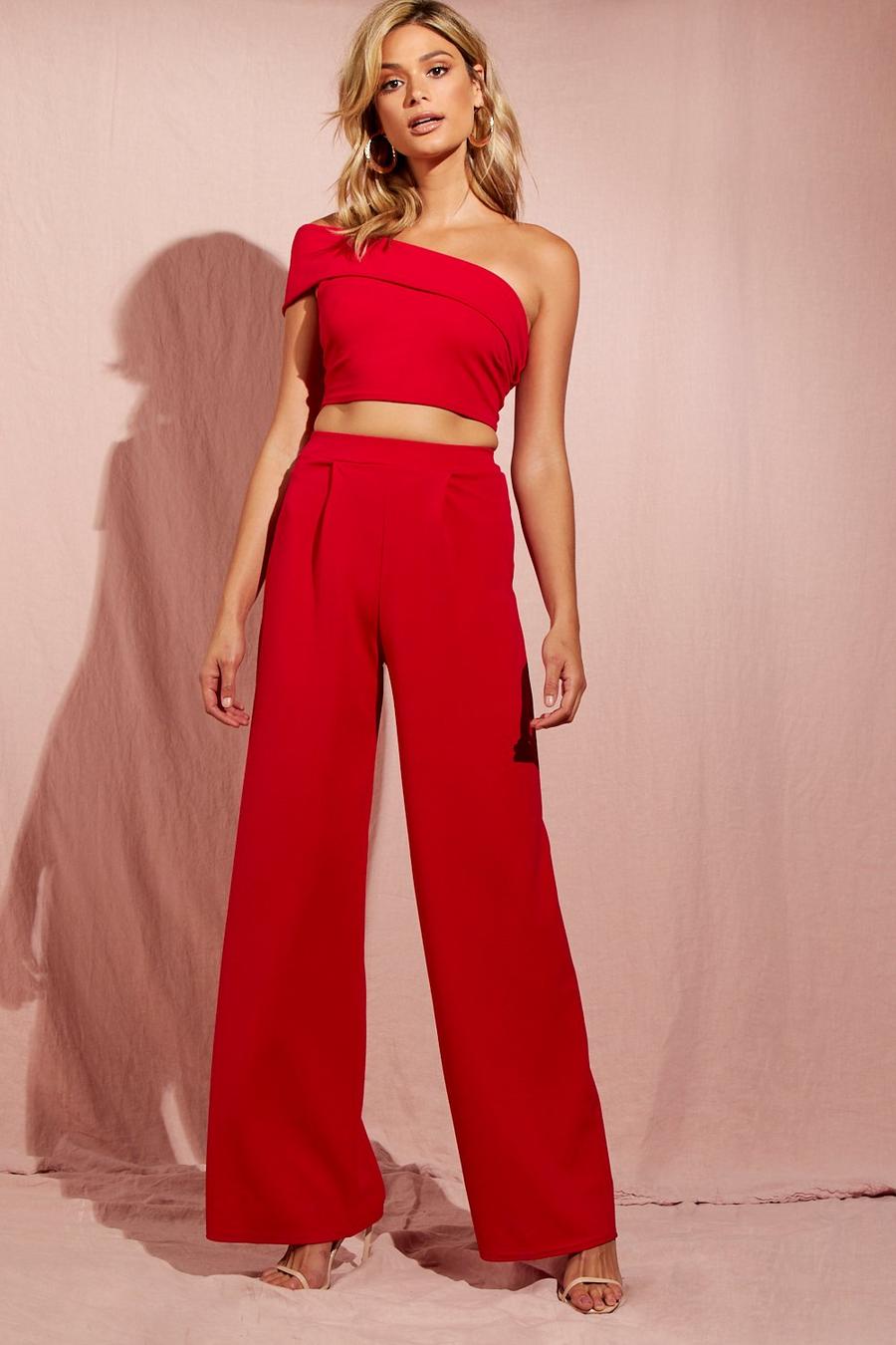 Red Pleated Wide Leg Pants image number 1