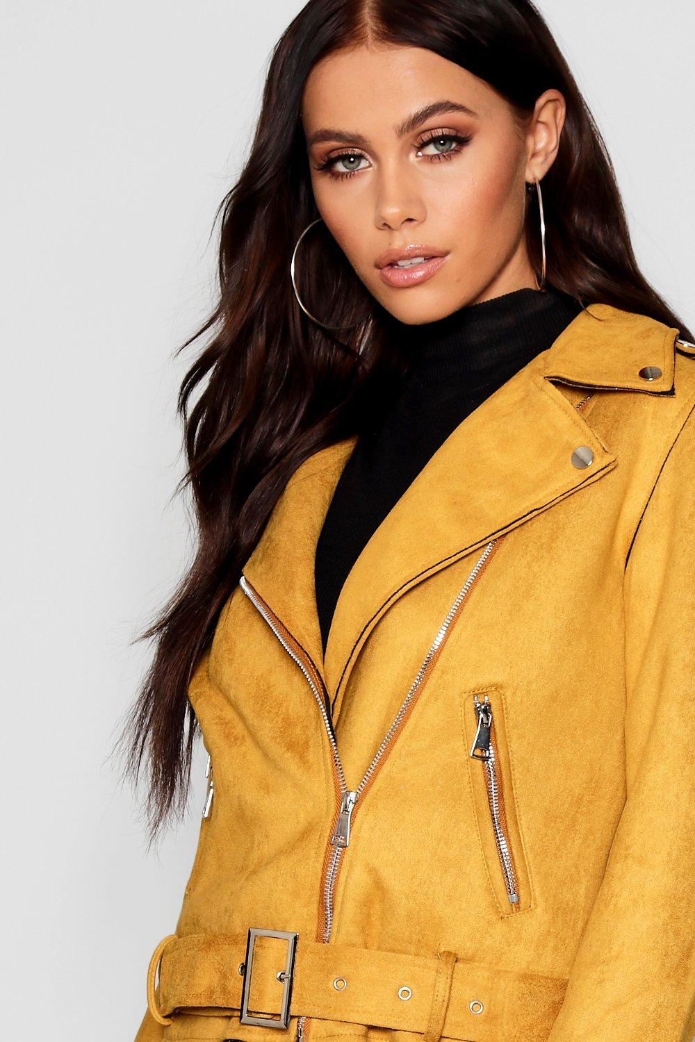 Mustard faux hotsell suede biker jacket